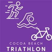 Cocoa Beach Triathlon - image of a runner, swimmer, and a bike