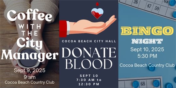 Coffee with the CM, Donate Blood, Bingo Night. Information in body of text