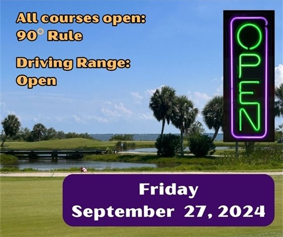 All courses 90 degree rule, open, driving range open, Friday September 27, 2024