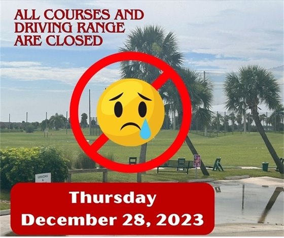 COURSE AND DRIVING RANGE CURRENTLY CLOSED.  With the amount of rain we've already had along with the forecast the remainder of the morning, we are currently closed.  When the rain slows down or stops, we will reevaluate the course with the possibility of opening later today.  Thank you for your understanding and have a great day!