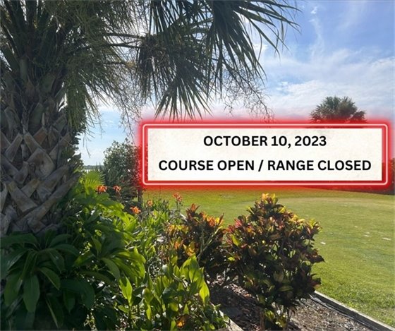 Wednesday October 10, 2023.     The course is open with 90 degree rule in effect.  The driving range is still closed due to how wet it remains.  Stop by the 19th Hole Restaurant before or after your round and see our new décor and taste our specials for the week! 