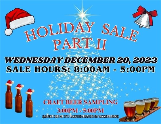 Our Holiday Sale was such a hit, we have decided to add another day! Wednesday December 20, 2023, from 8:00am - 5:00pm we will be running our sale again!  This is it though, your last chance to save big just before Christmas! NEW for this sale will be a craft beer ?? sampling from 3:00pm-5:00pm, so come on in save big $ on golf items and take part in our beer sampling (must be at least 21 to sample beer).