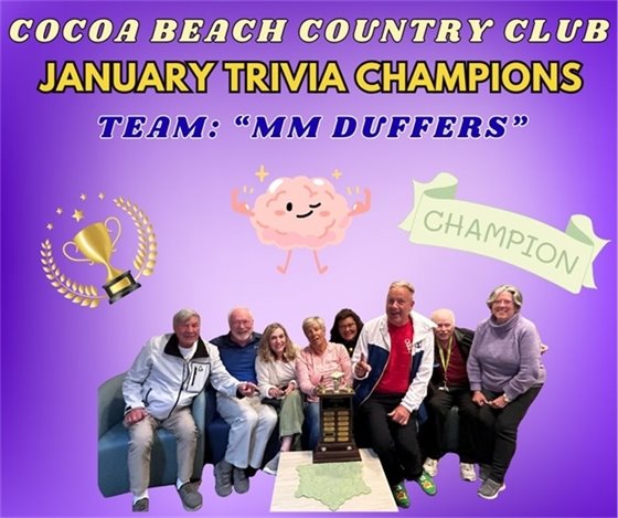 cocoa beach country club, January trivia champions, team: MM Duffers, champions