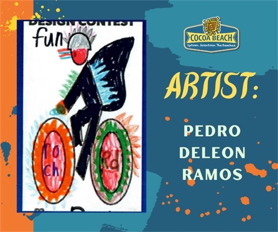 Artist Recognition: Pedro Deleon Ramos - bike symbol with rider wearing butterfly wings and a helmet with spikes