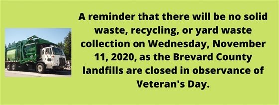 No garbage pick up Veterans Day