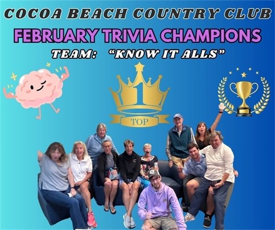 Cocoa Beach country club February Trivia Champions team "Know It Alls"