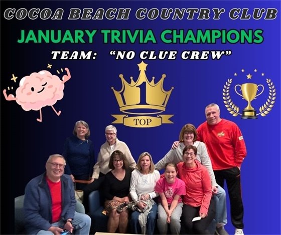 Cocoa Beach Country Club January Trivia Champions, No Clue Crew