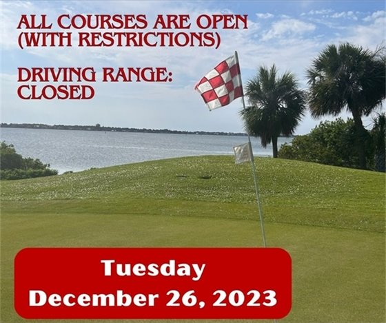 With the rain the last 24+ hours the course will be under Cart Path Only restrictions today and the driving range is closed.  If we have any updates throughout the day we will post here, please check back for the latest information.