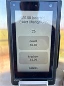 $0 inserted, exact change only, small $3.00, medium $5.00, cancel