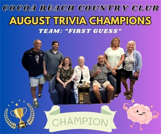 Cocoa Beach Country Club, August Trivia Winners, Team "First Guess", champion