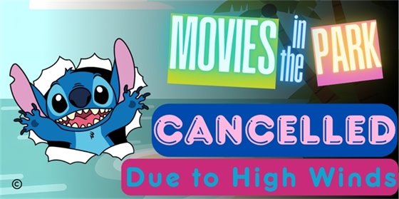 Movies in the park - cancelled due to high winds