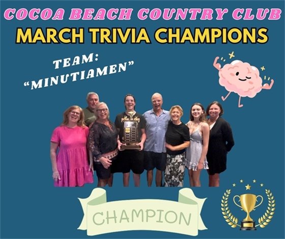 Cocoa Beach Country Club March Trivia Champions, Team Minutiamen, champion