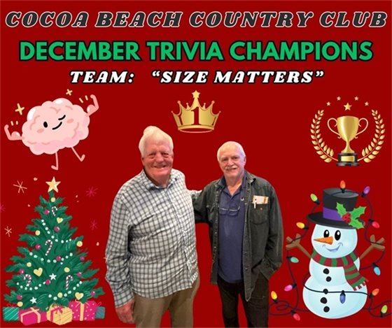 cocoa beach country club December trivia champions team Size matters champion