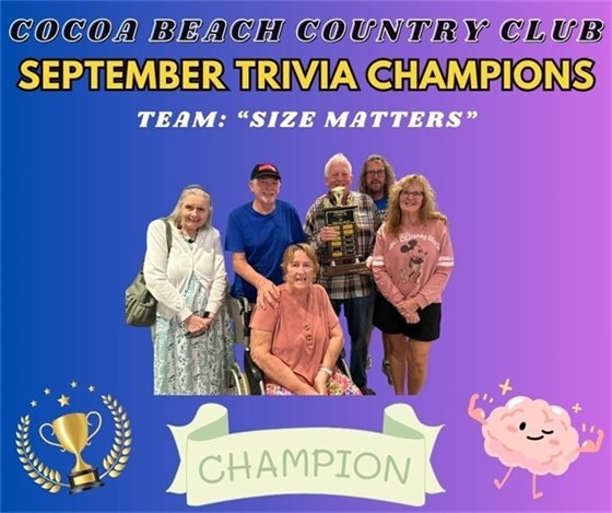 cocoa beach country club, september trivia winners, team: size matters, champion