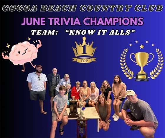 Cocoa Beach country club June Trivia Champions team "Know It Alls"