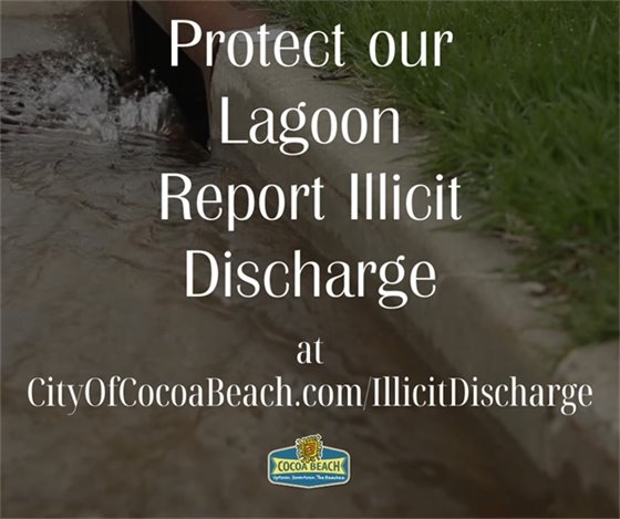 Protect our lagoon. Report Illicit Discharge at City  of Cocoa Beach dot com backslash illicit discharge